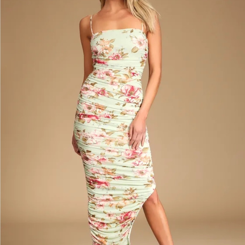 Mint Mesh Lulu’s Floral Print Maxi Dress wedding guest dress